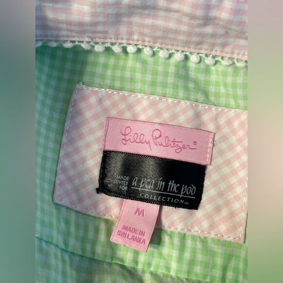 Lilly Pulitzer A Pea in the Pod Collection Maternity Top Green Gingham Checked M - Picture 8 of 10